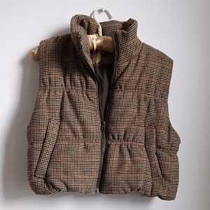 Divided H&M Brown and Cream Houndstooth Quilted Vest